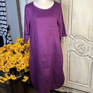 Lintico 100% Eco Conscious 100% Linen Purple Lagan Look Midi Dress